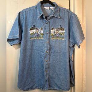 Blue Denim Shirt with Embroidery